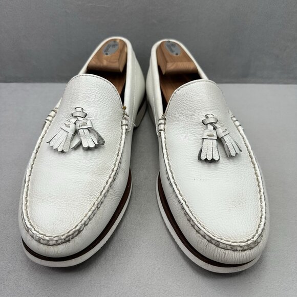 Maus & Hoffman 3196 Mens 9 (W) Tasseled White Leather Loafers Slip On Boat Shoes main image 5